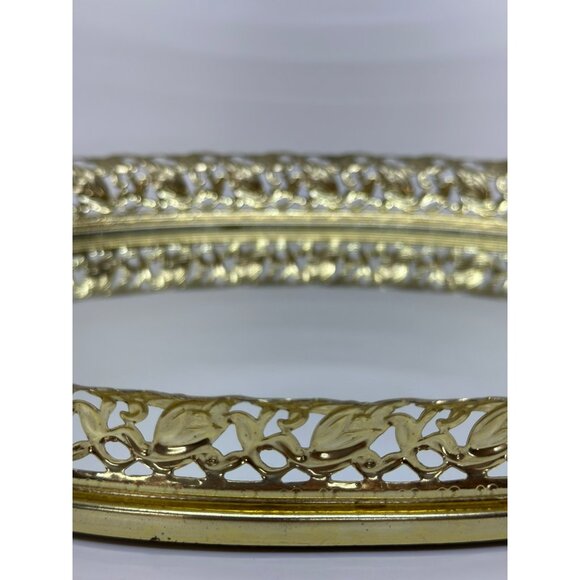 VTG Ornate Gold Mirrored Dresser Tray Oval Vanity Accent Gold Filigree - Picture 5 of 7